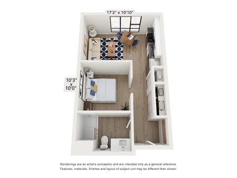 Floor plan for studio, 1 bath, 490 sqft